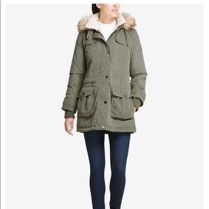 Faux Fur Trim DKNY Fleece lined Anorak coat